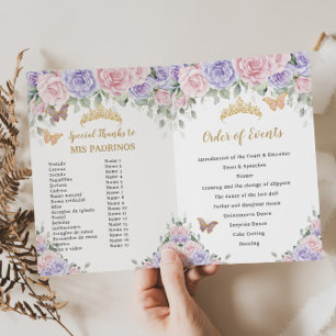 Pink Lavender Floral Quinceañera Order of Events  Program