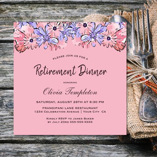 Pink Lavender Floral Retirement Dinner Invitation