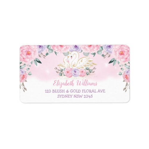 Pink Lavender Floral Swan Princess Return Address Label