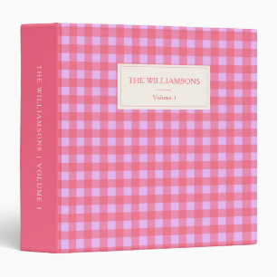Pink Lavender Gingham Personalized Family Photo 3 Ring Binder