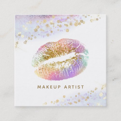  Pink Lavender Gold Pastel Glitter Lips Makeup Square Business Card