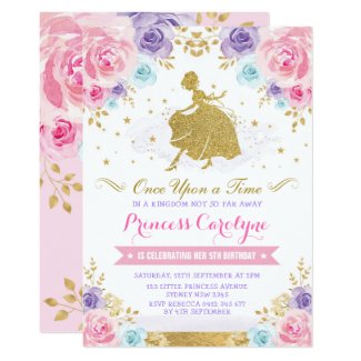 Pink Lavender Gold Princess Cinderella Birthday Invitation