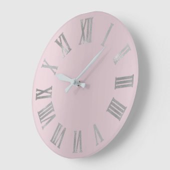 Pink Lavender Gray Minimal Metallic Roman Numers Large Clock | Zazzle