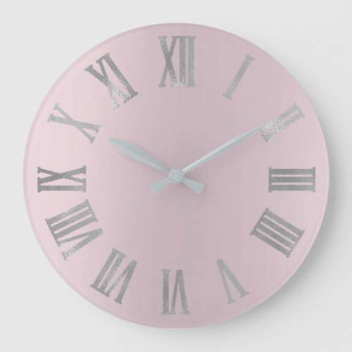 Pink Lavender Gray Minimal Metallic Roman Numers Large Clock