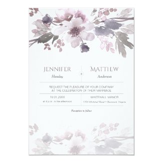 Pink Lavender Gray Watercolor Blossoms Wedding
