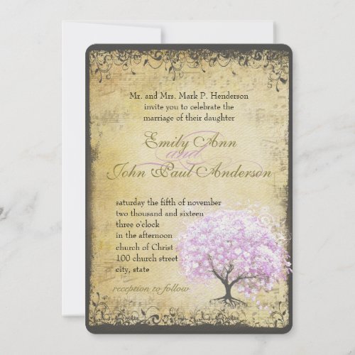 Heart Leaf Lavender Tree Vintage Bird Wedding Personalized Invite