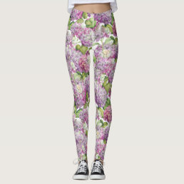 Pink Lavender Hydrangea Floral Pattern Leggings