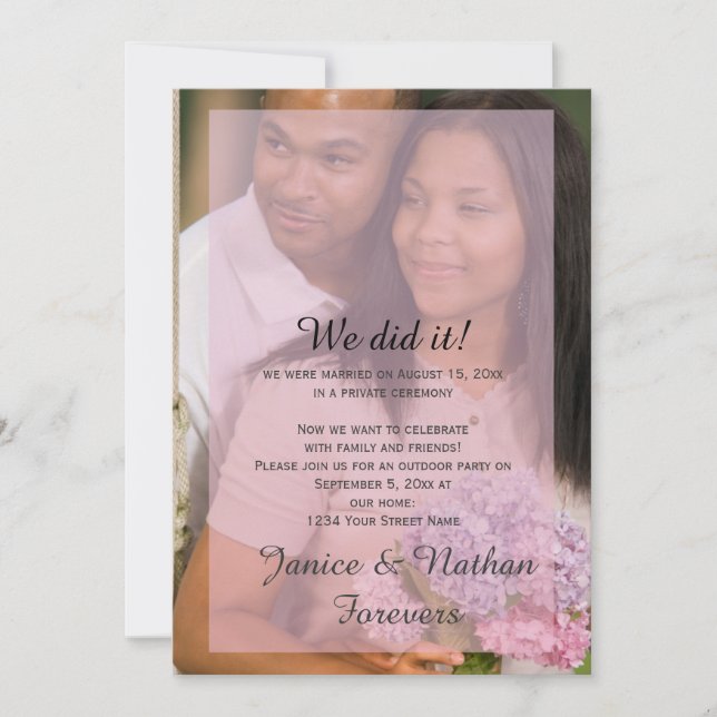 Pink Lavender Overlay Photo Reception Only Invite (Front)
