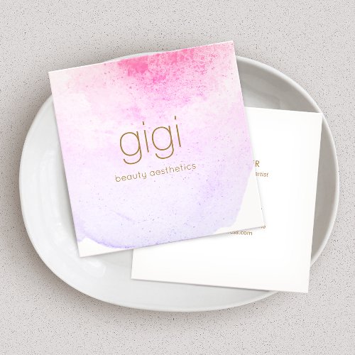 Pink Lavender Painted Abstract Watercolor Square Business Card
