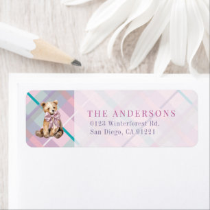 Pink & Lavender Plaid Teddy Bear Return Address Label