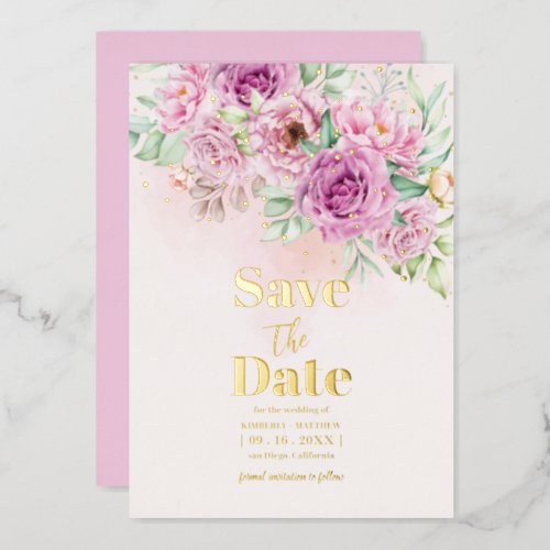 Pink Lavender purple Floral Save the date wedding Foil Invitation