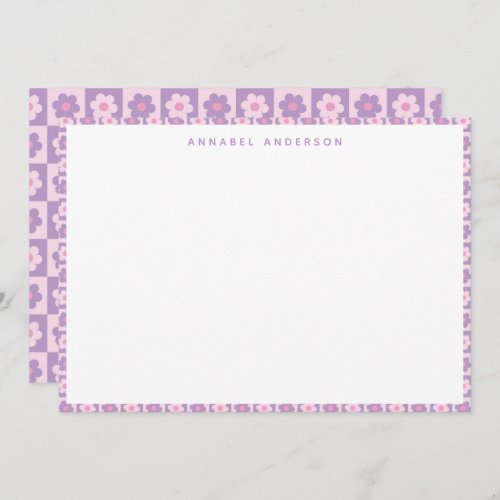 Pink Lavender Purple Flower Check Personalized Thank You Card