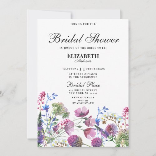 Pink lavender purple wildflower Bridal Shower Invitation