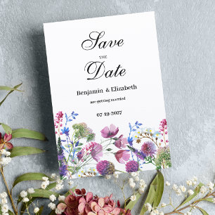 Pink lavender purple wildflower Save the Date Invitation
