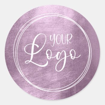 Pink Lavender Shiny Faux Foil For Your Logo Classic Round Sticker by purplestuff at Zazzle
