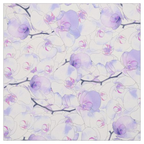 Pink lavender silver lilac watercolor orchid flora fabric