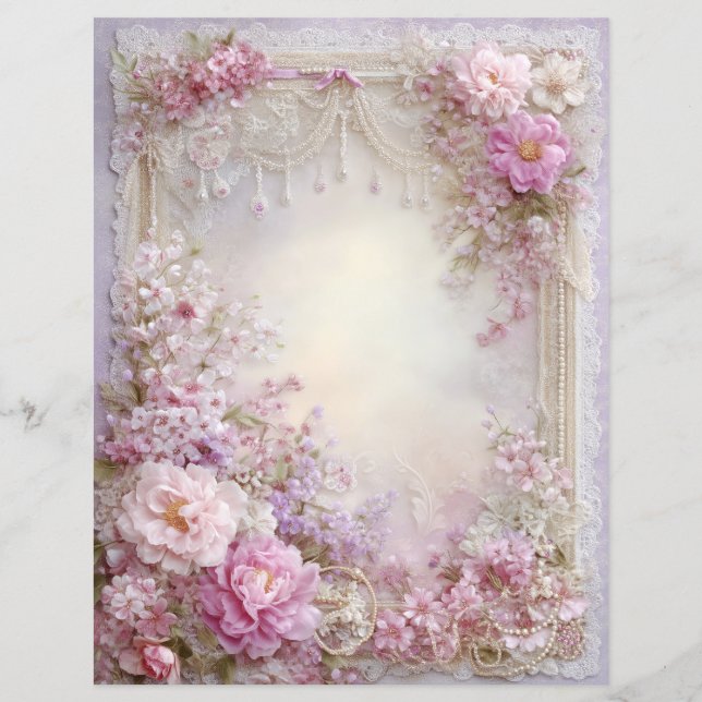 Pink Lavender Vintage Junk Journal Scrapbook Paper (Front)
