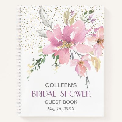 Pink Lavender Watercolor Floral Shower Guest Notebook