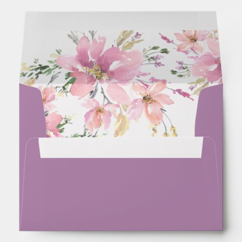 Pink Lavender Watercolor Floral Wedding Envelope