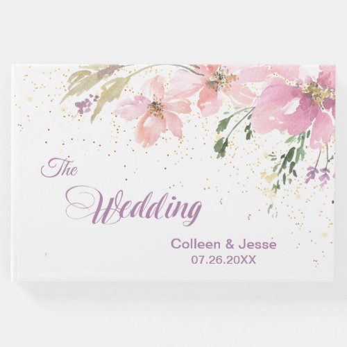 Pink Lavender Watercolor Floral Wedding Guest Book
