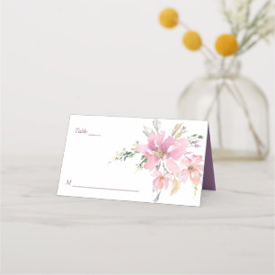 Pink Lavender Watercolor Floral Wedding Place Card