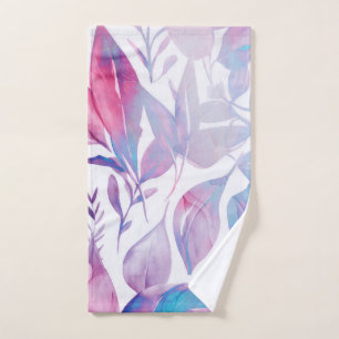 Pink, Lavender Watercolor Leaves Hand Towel