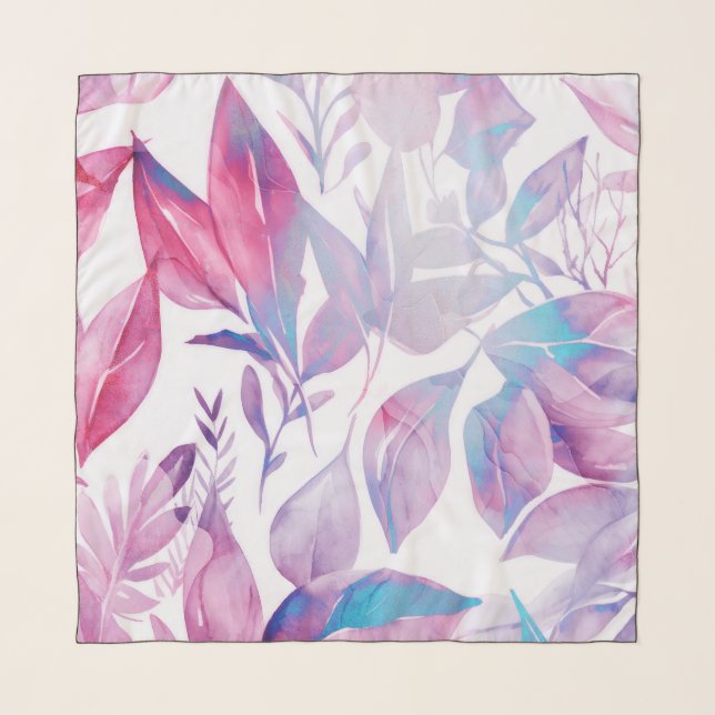 Pink, Lavender Watercolor Leaves  Scarf (Front)