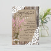 Pink Lavender Wood Lace Rustic Bridal Shower Invitation (Standing Front)