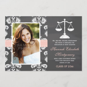 PINK LAW SCHOOL CHALKBOARD GRADUATION ANNOUNCEMENT