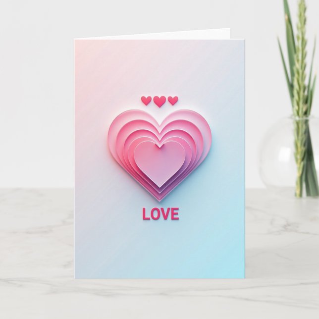 Pink Layered Heart Love Card (Front)