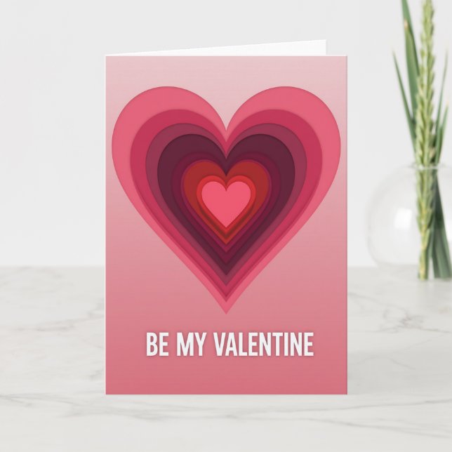 Pink Layered Heart Valentine Card (Front)