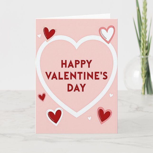 Pink Layered Heart Valentine Day Card (Front)