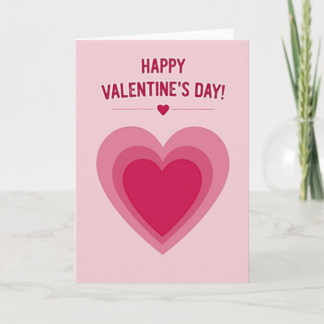 Pink Layered Heart Valentines Day Card (Front)