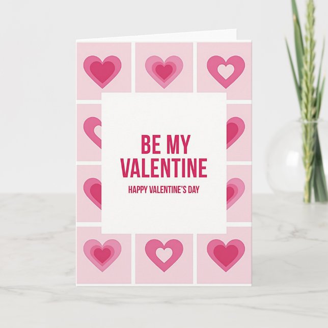 Pink Layered Hearts Valentine Card (Front)