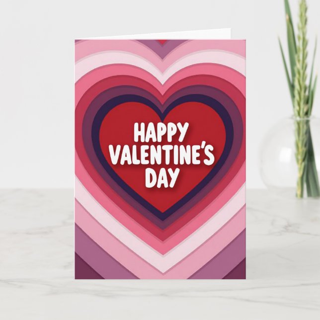 Pink Layered Hearts Valentines Day Card (Front)