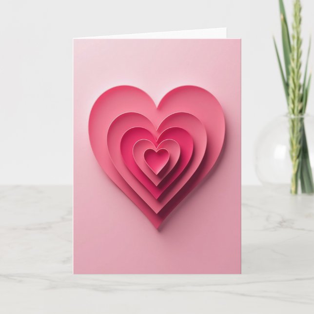 Pink Layered Love Heart Card (Front)