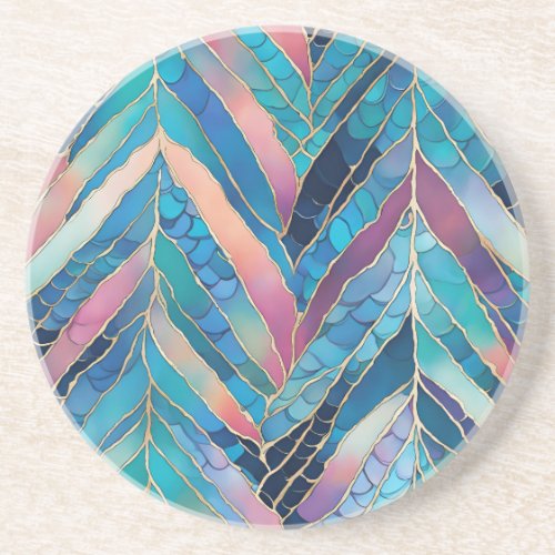 Pink Leaf And Mermaid Scales Pattern Coaster