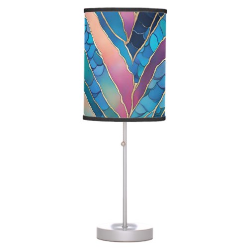 Pink Leaf And Mermaid Scales Pattern Table Lamp