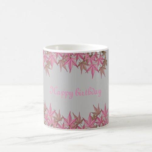 Pink leaf design  coffee mug