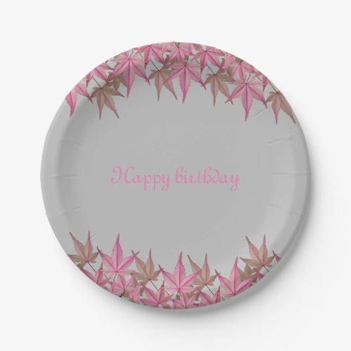 Pink leaf design  paper plates