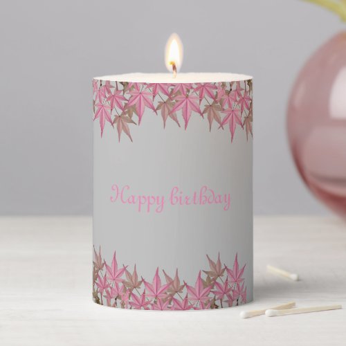 Pink leaf design  pillar candle
