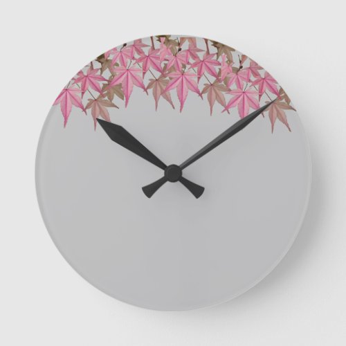 Pink leaf design  round clock