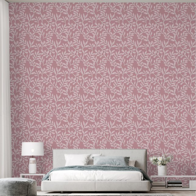 Pink Leaf Pattern 2" * 10" Custom Textured Vinyl Wallpaper (Bedroom)