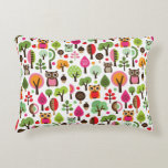 pink leaf tree retro owl pattern accent pillow
