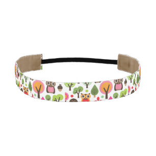 pink leaf tree retro owl pattern athletic headband