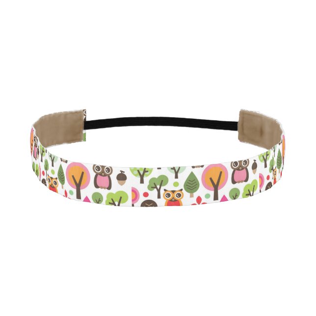 pink leaf tree retro owl pattern athletic headband (Front)
