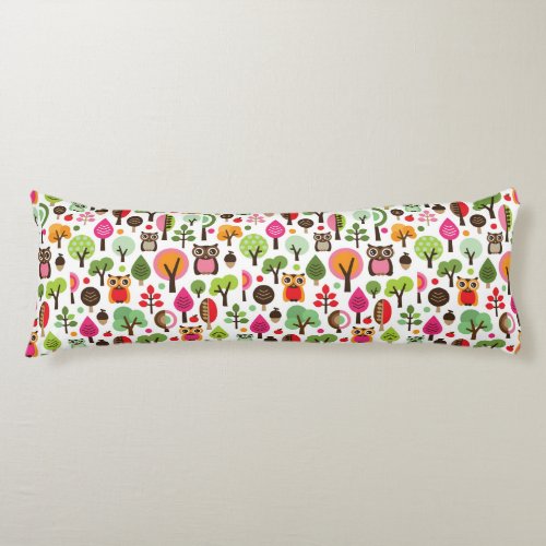 pink leaf tree retro owl pattern body pillow