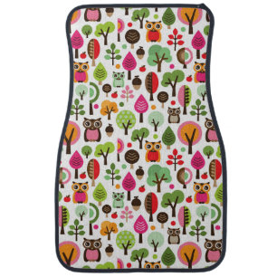 pink leaf tree retro owl pattern car mat