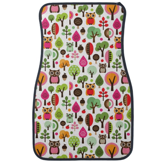 pink leaf tree retro owl pattern car mat (Front)