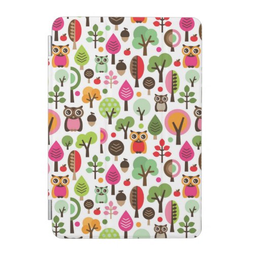 pink leaf tree retro owl pattern iPad mini cover